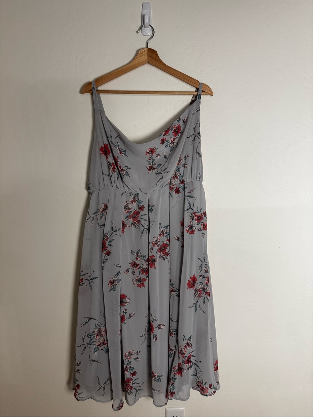 Torrid Grey Midi Dress with Red Floral Print- size 0 (12/14)